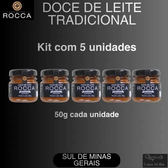 5 Potes Doce de Leite Rocca 50g com Pistache Café Coco Avelã Cacau e Tradicional Sul de Minas