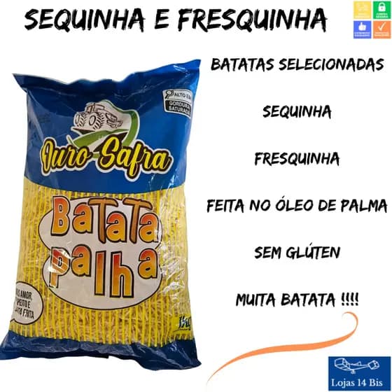 Batata Palha Ouro Safra Sequinha Crocante Fresquinha Sem Glúten Sul de Minas 400g ~1 Kg
