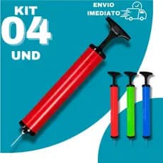 Kit 04 Bomba de Ar Portátil 28cm Inflador com Bico para Bola Futebol Vôlei Basquete Esportes