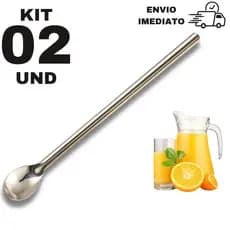 Kit 2 Colher Bailarina Inox 30,5cm Longa Multiuso para Drinks Sucos Coquetel Bar Café