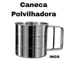 Caneca Polvilhadora Inox para Tapioca Farinha de Trigo Açúcar Confeiteiro Chocolate com Gatilho Manual