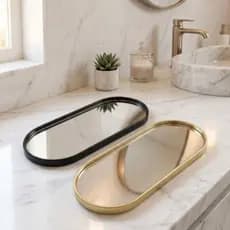 Kit 2 Bandejas Espelhadas Multiuso Oval Decorativa em Vidro para Banheiro Sala Lavabo Organização