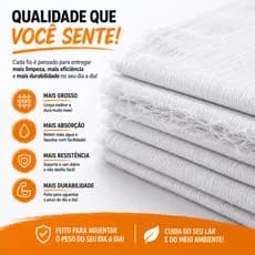 Kit 05 Pano de Chão Grande Grosso Saco 75x45cm, Saco Grosso, Alvejado, Limpeza De Casa, Escritório, 100% Algodão