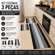 Tapete de Cozinha 3 Peças  Passadeira 100cm x40 cm + 2 Tapetes 40x60 cm