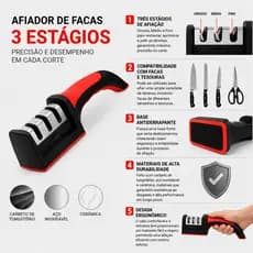 Afiador Amolador De Facas E Tesouras Com 3 Estágios De Afiação