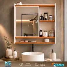 Espelheira Aqua Suspensa Para Banheiro Closet Porta e Armário Diversas Armario Milão aqua com nicho