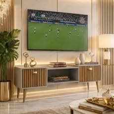 Rack Bancada Orfeu 1.80cm ou 1.20cm Decoração Sala Estar Opcao Pés TV 75 polegadas Nicho Organizador 1 Porta - LANÇAMENT