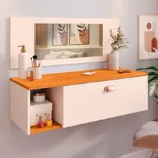 Penteadeira Makeup Camarim com Espelho Boca Rosa Joy Puxador Concha Gaveta Bancada Bosy Splash com nichos - Salao Quarto