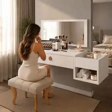 Penteadeira Body Splash Camarim makeup Suspensa com Espelho, com Gaveta com Divisória e Nichos Make Up Body Splash