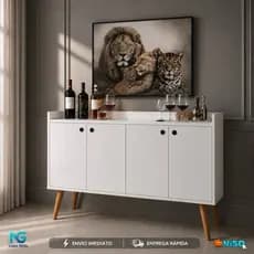 Buffet Aparador para Sala 4 Portas Bancada Cantinho do Café / Sala de Estar Barzinho Organizador Balcão Dallas Wood