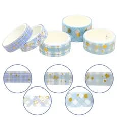 Kit Fita Adesiva Washi Tape Scrap Azul Xadrez 2m 5 Unidades