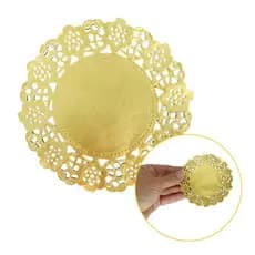 Kit Toalha Papel Rendado Doilie 9cm Dourado 30 Unidades
