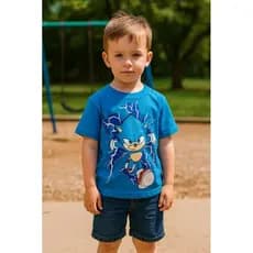 Camiseta Infantil Sonic Manga Curta Primavera Verão 100% Algodão