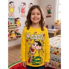 Camiseta Infantil Magali Turma Da Mônica Manga Longa Amarela