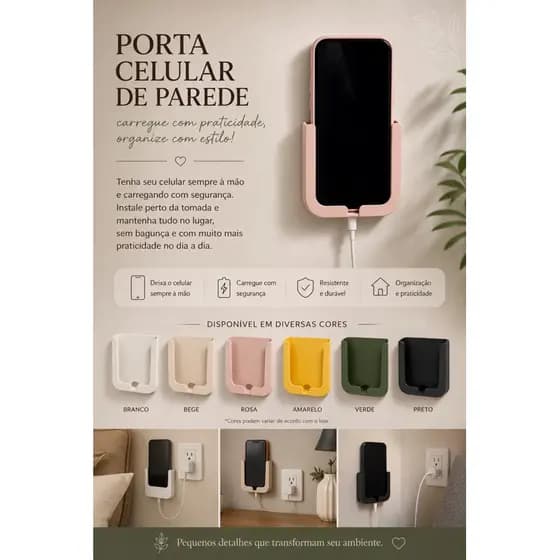 Suporte Porta Celular de Parede para Carregamento | Fácil Instalação