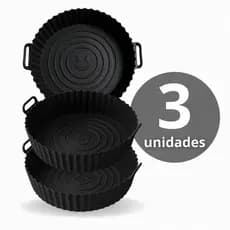 Kit com 3 Formas Silicone Redonda AirFryer Assadeira Fritadeira Elétrica Lavável