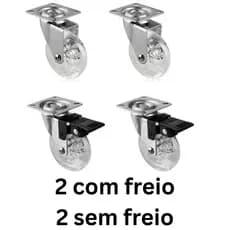 Kit 4 Rodizio Roda Rodinha Silicone 3,5 CM Com Freio e Sem Freio