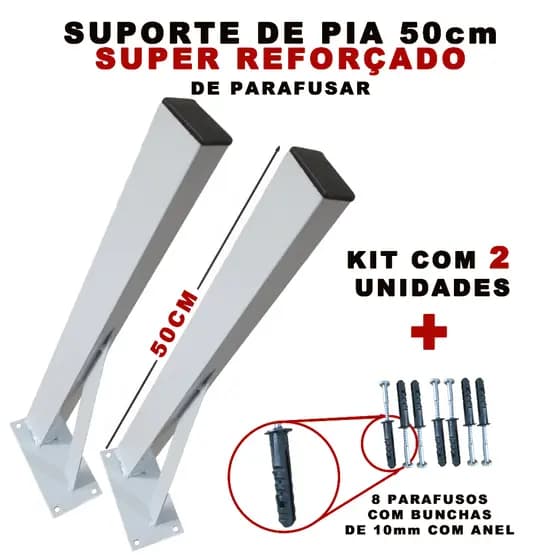 Suporte de Pia Parafusar Reforçado 50 cm - Com 2 unidades + parafusos e buchas anel