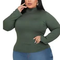Blusa Feminina Plus Size Gola Alta Manga comprida Segunda Pele