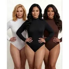 Kit 3 Body Plus Size Feminino Inverno Suplex Manga Longa Gola Alta