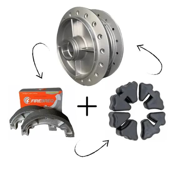 Kit Cubo Cg Titan 150 Fan 150 + Patim Lona de Freio + Coxim da Coroa