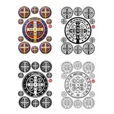 Cartela de Adesivos de Medalha de São Bento Tuning Individual Stickers Moto Carro Bike Operário