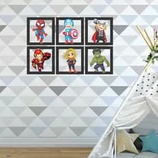Kit 6 Quadros Herois Baby Recorte MDF Vazado Quadro decorativo Placa 3D DV_0361