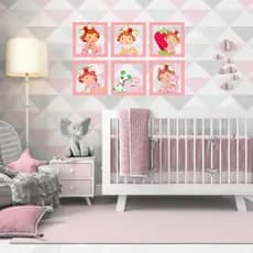 Kit 6 Quadros Moranguinho Baby Recorte MDF Vazado Quadro decorativo Placa 3D DV_0365