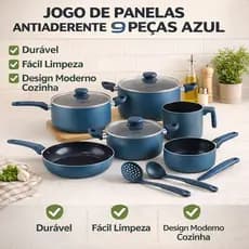 Jogo Panelas Antiaderente 9 Pecas Azul Duravel Facil Limpeza Design Moderno Cozinha