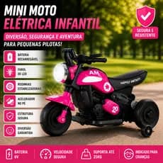 Mini Moto Eletrica Infantil Rosa Rodinhas Estabilizadoras Bateria Recarregavel Segura Motinha Bebé