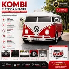 Carrinho Eletrico Infantil Modelo Classico Kombi Vermelha Veiculo Motorizado Diversao Seguro