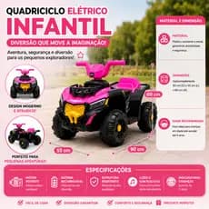 Carrinho Quadriciclo Infantil Eletrico Rosa Veiculo Motorizado Diversao Seguranca Crianças