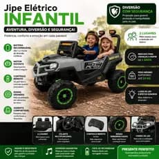 Carrinho Eletrico Infantil Jipe Cinza Motor Potente Controle Remoto Diversao Segura Conforto