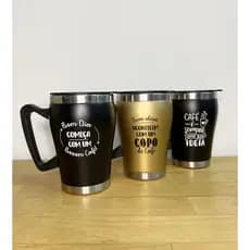 Caneca Térmica 320ML Aço Iox Com Tampa de Plastico Liso ou com Frases de Café