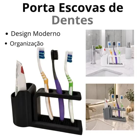Porta Escovas de Dente com Suporte para Pasta – Organização e Elegância para seu Banheiro