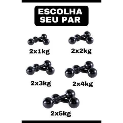 Par de Halter Emborrachado 1kg a 5kg Bola - Peso de Academia Musculação Treino em Casa Funcio Fisio