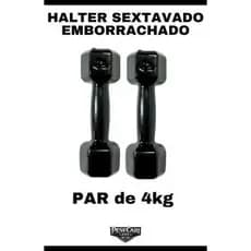 Par Halter Sextavado Emborrachado 4kg - Peso de academia Musculação Treino em Casa Funcional CrossFit