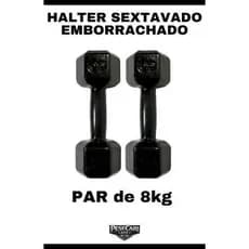 Par Halter Sextavado Emborrachado 8kg - Peso de academia Musculação Treino em Casa Funcional CrossF