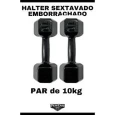 Par Halter Sextavado Emborrachado 10kg - Peso de academia Musculação Treino em Casa Funcional CrossF