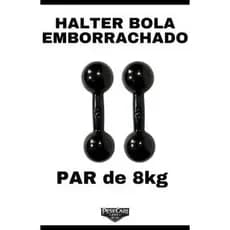 Par Halter Bola Emborrachado 8 Kg - Peso de Academia Musculação Treino em Casa Funcional