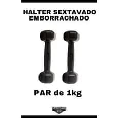 Par Halter Emborrachado Sextavado 1kg Peso de Academia Musculação Treino em Casa Funcional Fisioterapia