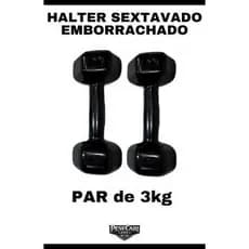 Par Halter Sextavado Emborrachado 3kg (2 unidades) - Peso de academia Treino em Casa Funcional Fisio