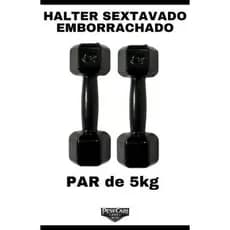 Par Halter Sextavado Emborrachado 5kg - Peso de academia Musculação Treino em Casa Funcional CrossFit