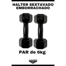 Par Halter Sextavado Emborrachado 6kg - Peso de academia Musculação Treino em Casa Funcional CrossFit