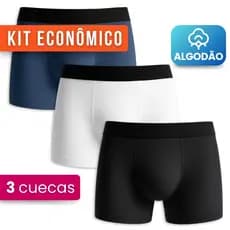 Kit 3 Cuecas Boxer Box Masculino Algodão Confortável Básicas Lisas