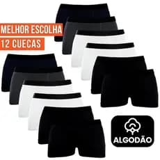 Kit 12 Cueca Boxer Box Masculino Algodão Confortável Básicas Lisas