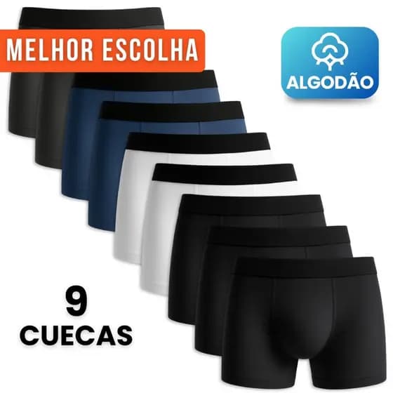 Kit 9 Cuecas Boxer Masculino Algodão de Qualidade Confortável