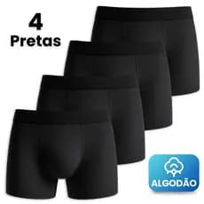 Kit 4 Cuecas Pretas Boxer Masculino Algodão Premium Conforto Extremo
