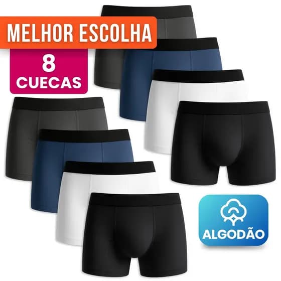Kit 8 Cuecas Boxer Masculino Algodão Adulto Confortável