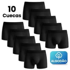 Kit 10 Cuecas Boxer Masculino Algodão Premium Pretas Confortáveis
